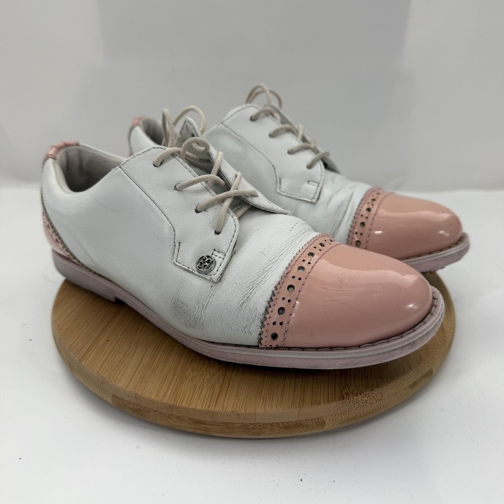 G/FORE Womens 7 Golf Shoes White Pink Leather Spiked Sneakers G4LS21EF04